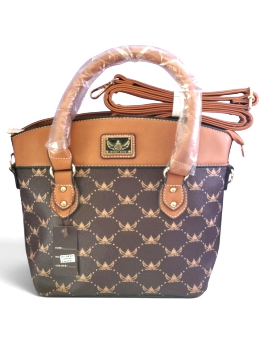 Wendy Keen Brown and Camel Pattern Satchel Handbag NWT